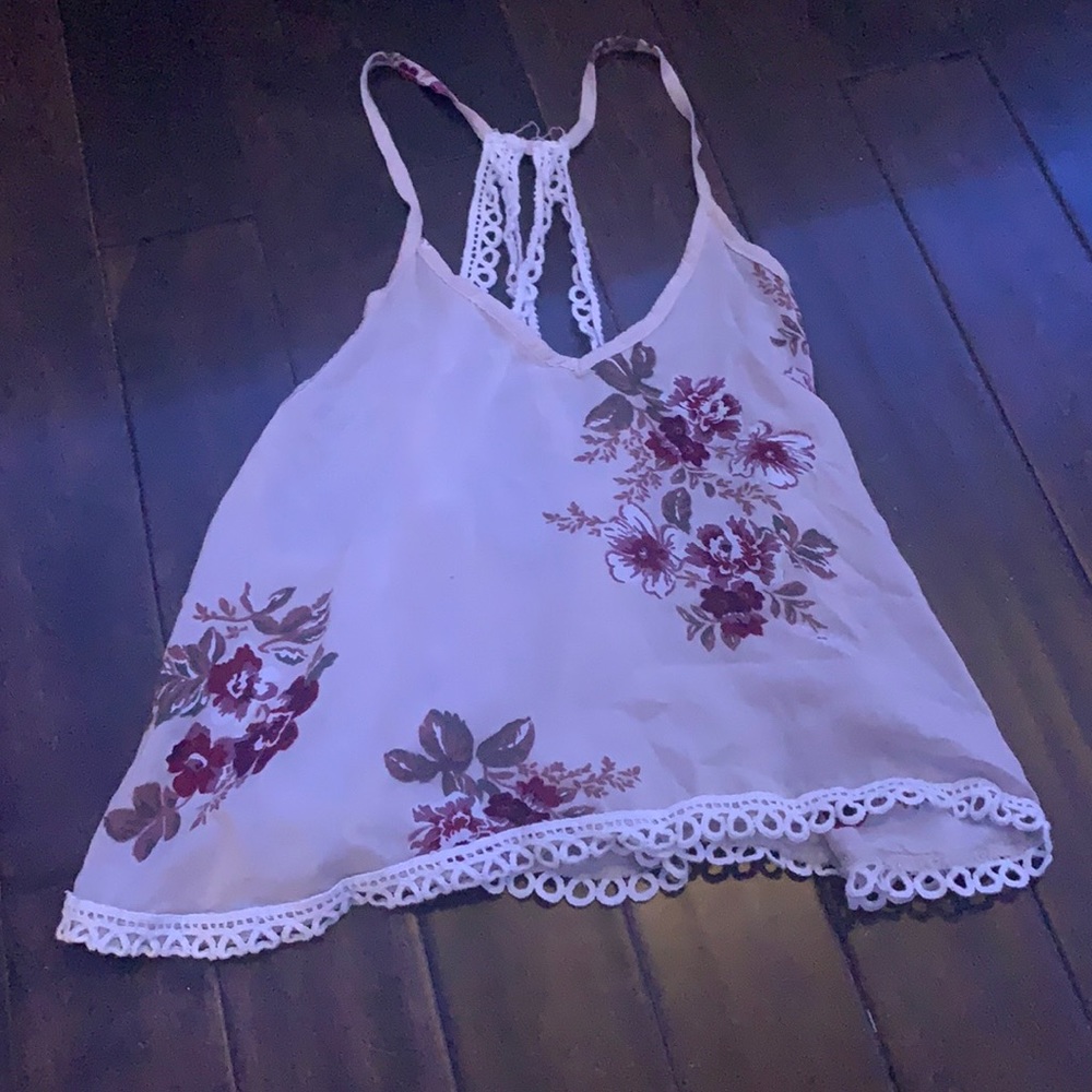 Tan floral tank top crop top